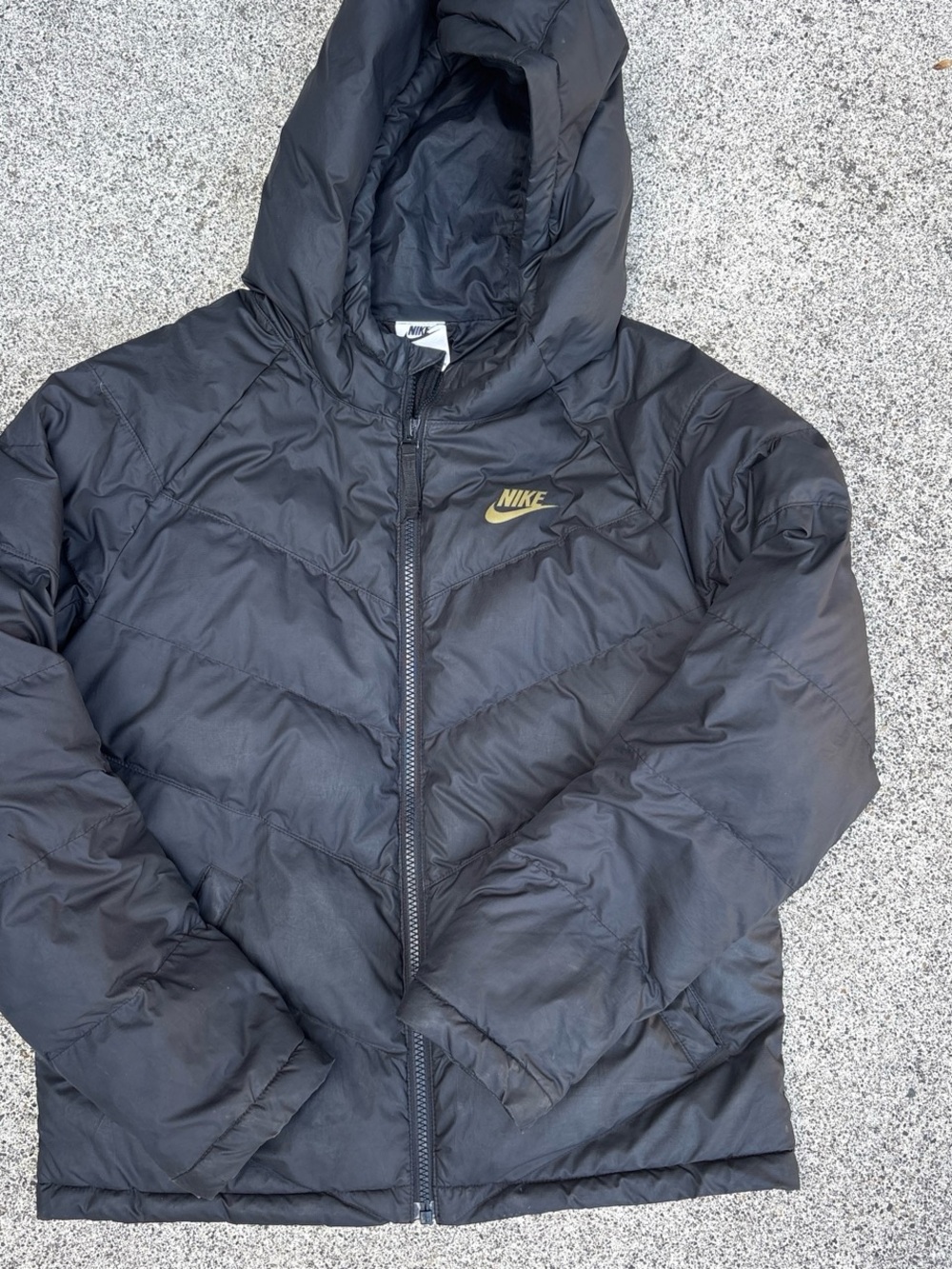 Nike Black Hooded Puffer Jacket with Gold Logo